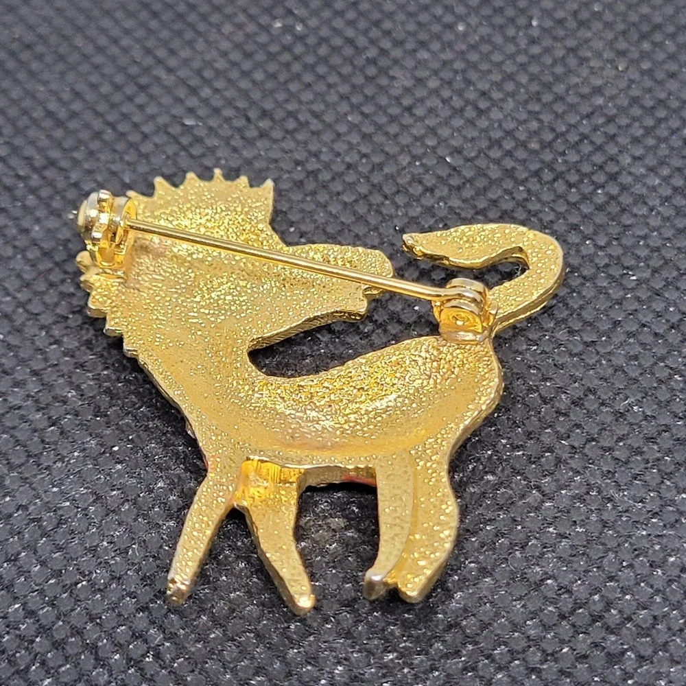 Zebra Brooch Enamel Rhinestone Animal‎ Pin Gold Tone Orange Stripe